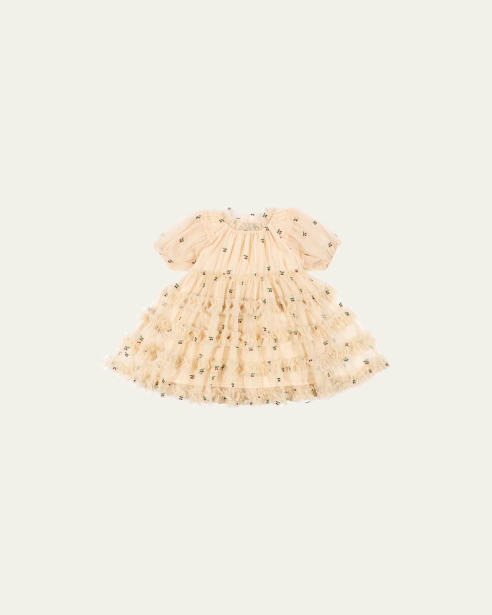 Girl's Micro-Cherry Print Ruffle Dress, Size 18M-10